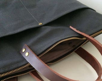 CUSTOM 2 FRONT POCKETS Option | Best For Your Diaper Bag, Laptop Bag, Travel Bag | Water Resistant Waxed Canvas | Handmade