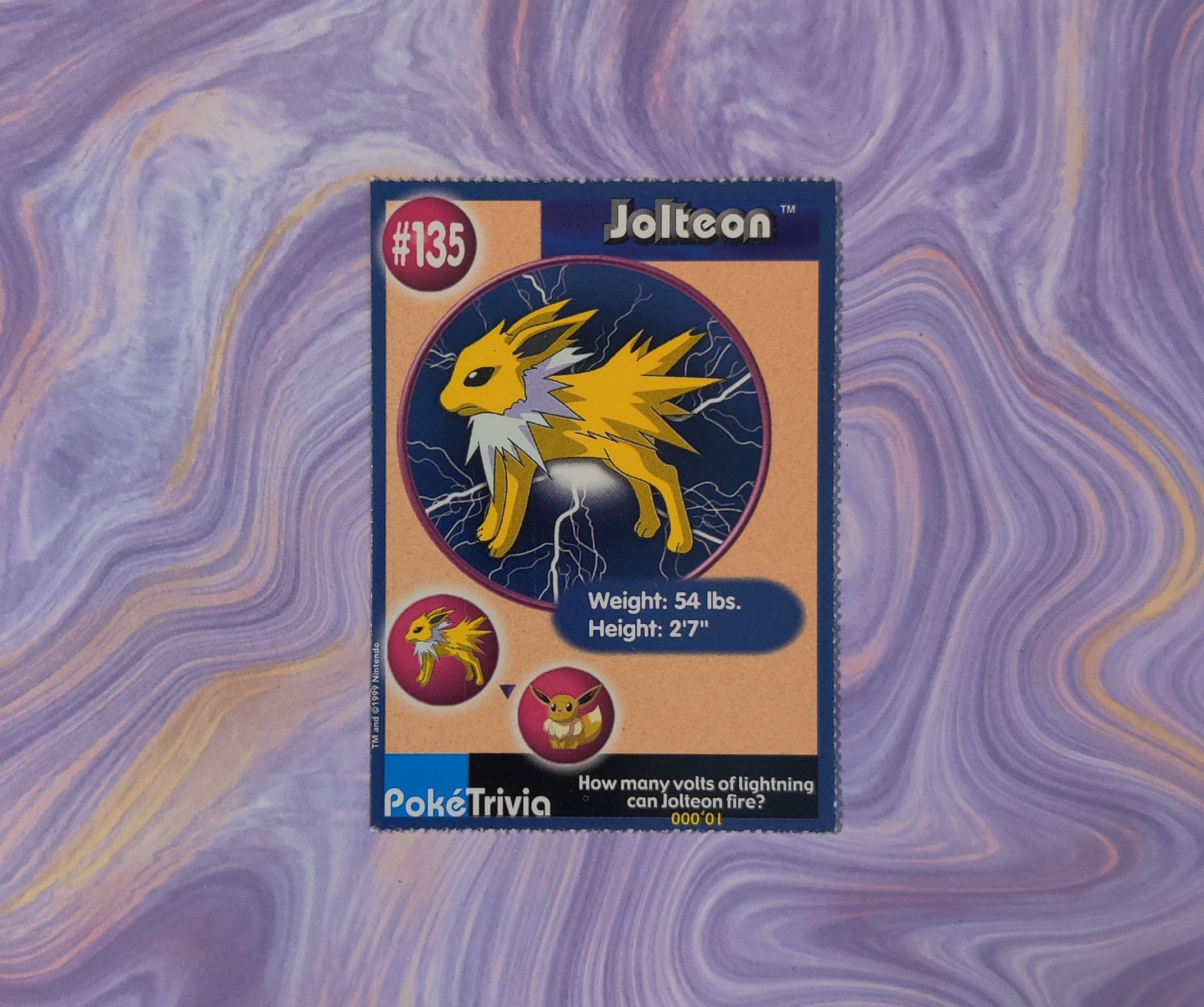 Vintage 1999 Poketrivia Jolteon Card