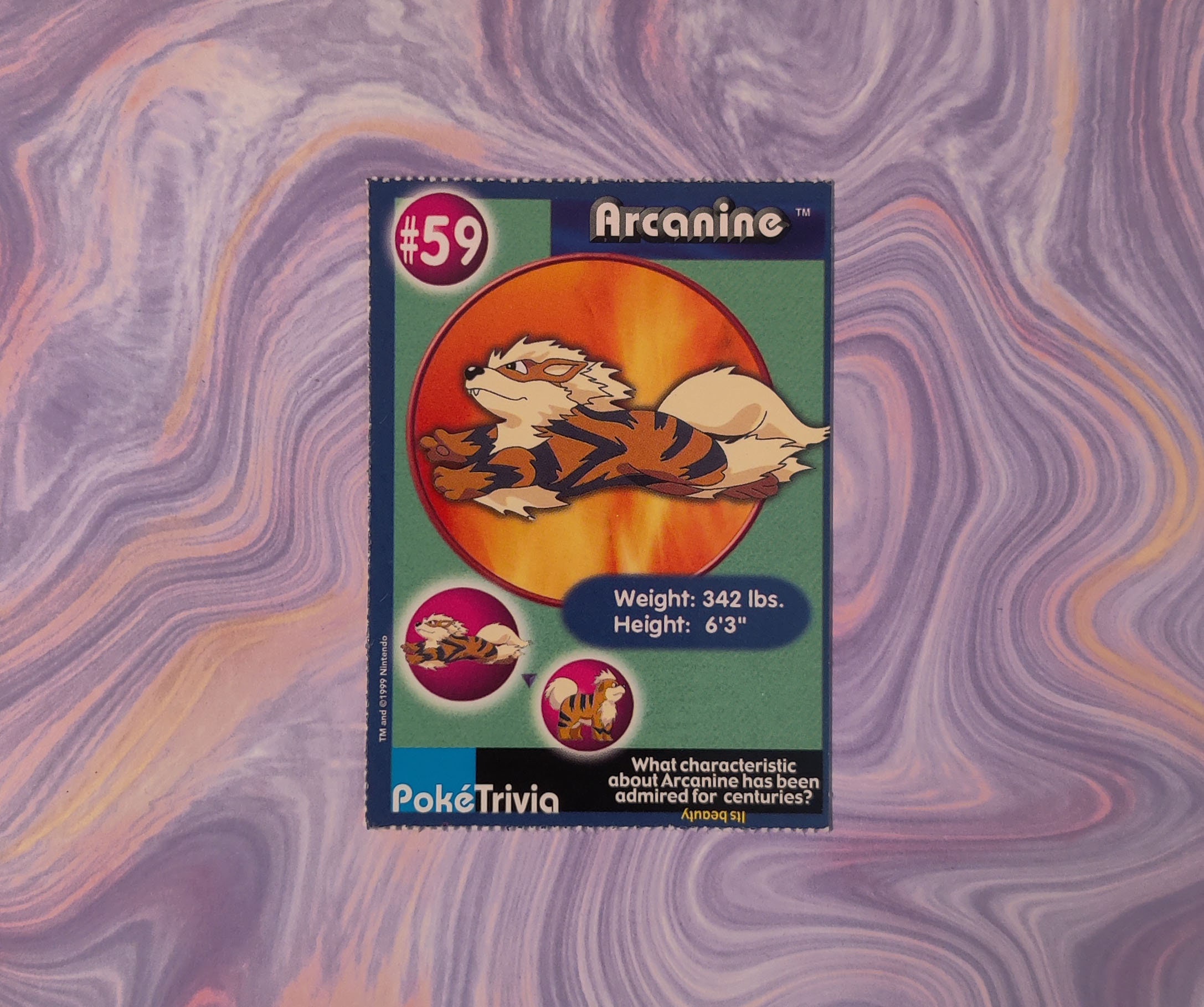 Vintage 1999 Poketrivia Arcanine Card