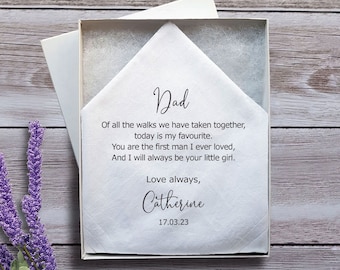 Father of the Bride Printed Mens Wedding Handkerchief.  3 poem options, free gift box.