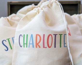 Personalised Kids Name Goodie Bag, 6 mixed colour design options to choose from