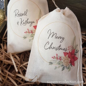 Personalised Christmas Gift Bags - Poinsettia Design