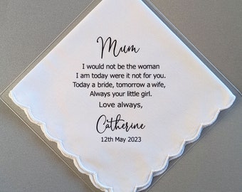 Mother of the Bride Printed Wedding Hanky - 3 Poem Options