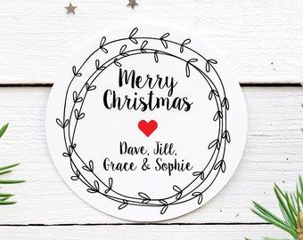 Christmas wreath personalised sticker labels
