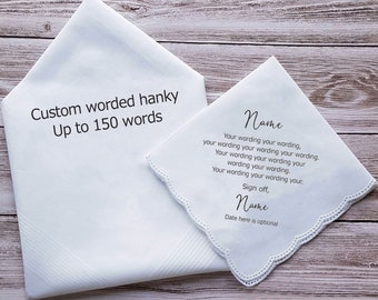 Custom Wording Printed Handkerchief, includes free gift packaging with each hanky