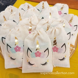 Unicorn Party favor bags with Gold Foil Horn image 1