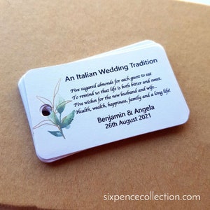Sugared Almond Tags.  Italian Bomboniera / Greek Koufeta Wedding Tradition Tags - 5 wording options to choose from