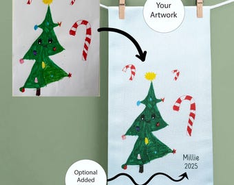 Children's Artwork Printed Tea Towel, Christmas Gift