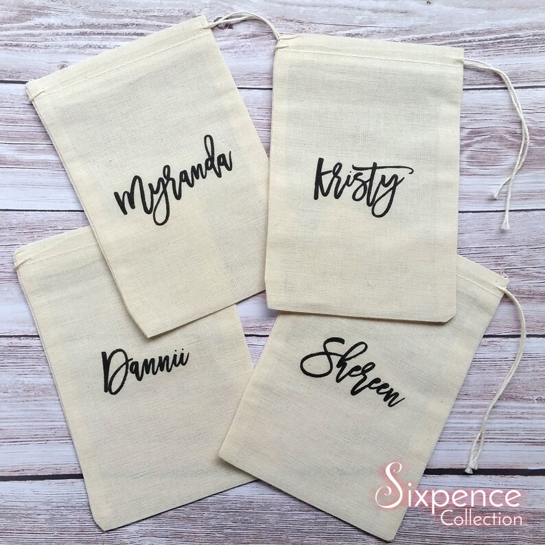 Personalized favor muslin bag Wedding favor bag Bridesmaid Etsy