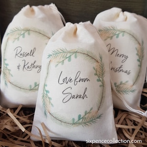 Personalised Green & Gold Christmas Wreath Gift Bags