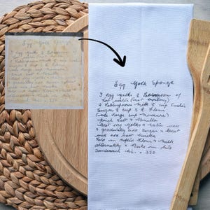 Custom Handwritten Recipe Tea Towel, Sentimental Keepsake