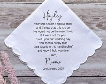 Mother-in-law Printed Wedding Handkerchief. 3 Poem options, includes free gift envelope.