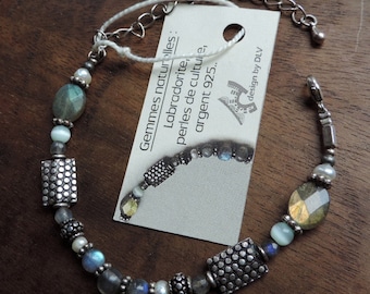 Labradorite, pearls and silver bracelet.