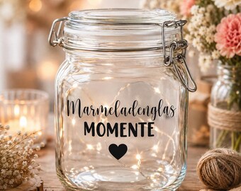 Idea de regalo DIY: pegatinas de vidrio, regalo de frasco de recuerdos, momentos en un frasco de mermelada, regalo personalizado, regalo para novia o familia.