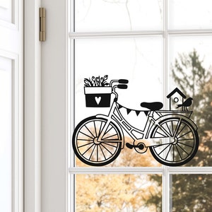 Aufkleber Blumenfahrrad, Fensteraufkleber,Fensterbild, Windlicht Dekoration, Sommerdekoration, Rub on Sticker, Fensterdeko, Rub On Sticker