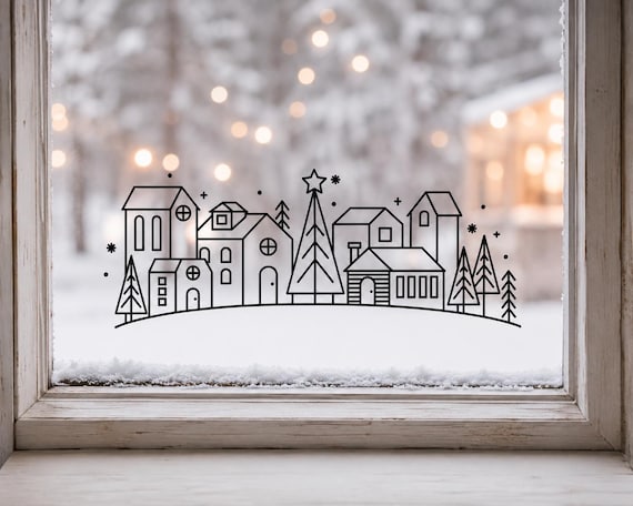 Aufkleber Winterdorf, Weihnachtsaufkleber, Winteraufkleber, Fensteraufkleber, Fensterbild, Aufkleber für Glas, Spiegelaufkleber