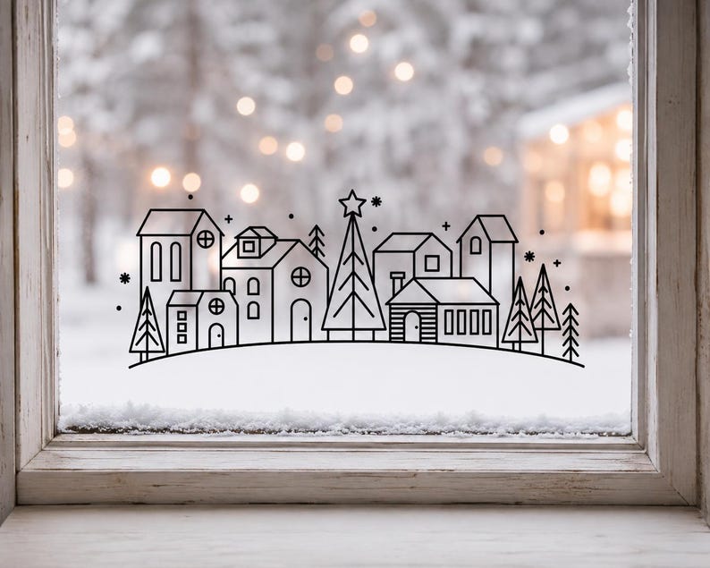 Winter village stickers, Christmas stickers, winter stickers, window stickers, window clings, stickers for glass, mirror stickers image 1