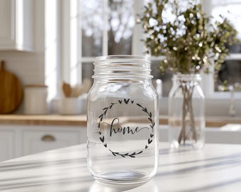 "Home" sticker in a wreath – glass sticker, candle holder decoration, minimalist kitchen, window sticker, gift idea for home