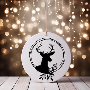 Weihnachtsaufkleber, Hirschaufkleber, Weihnachtsdekoration, Türkranz für Weihnachten, Rub On Sticker Hirschkopf im Kranz, Dekoidee