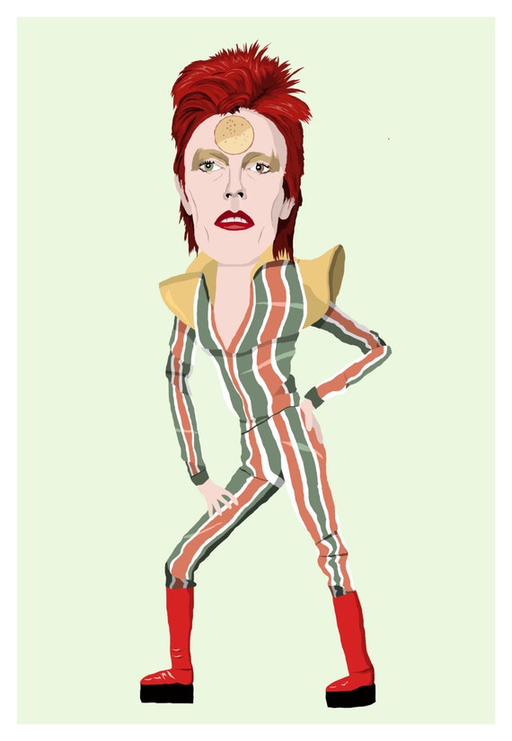 David Bowie als Ziggy Stardust - A4 Druck - Etsy.de, image size:570x825
