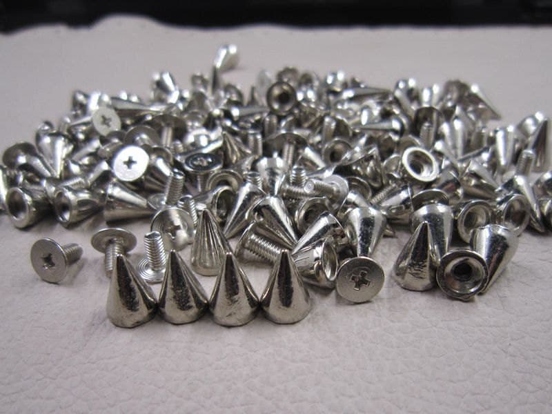 100Set/bag 10mm screwback punk cone metal silver spike studs for shoes jacket denim diy