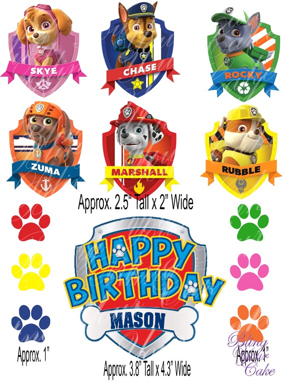 Paw Patrol Logo & Character Badges Edible Icing Image for Cutout - Great for Stacked Cakes - PP10 Il_570xn