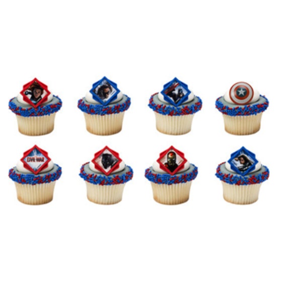24 Captain America Civil War Cupcake Rings Topper Party Favor Cake