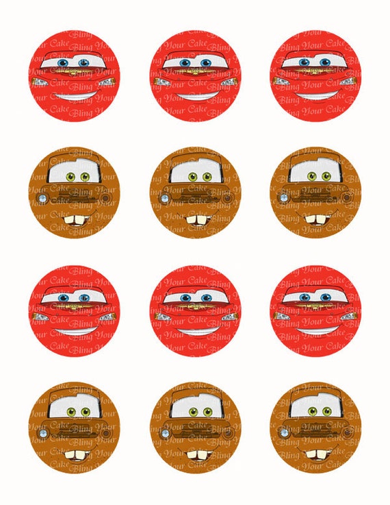 Disney Cars Lightning McQueen & Tow Mater Face Inspired Edible Icing Cake Decor Toppers - DC5 Il_570xn