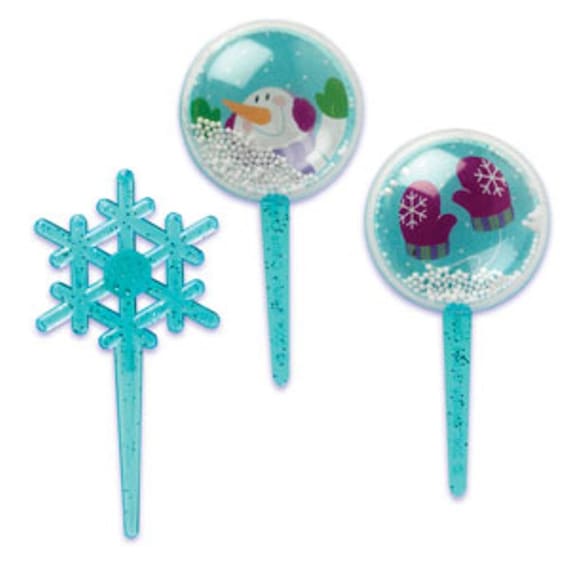 24 Snowglobe and Snowflake Cupcake Picks Cake Decor Toppers Il_570xn