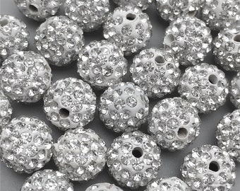 Red SUPVOX 20pcs Pave Czech Crystal Disco Ball Clay Beads Round Rhinestone Disco Ball Spacer Beads Shamballa Jewelry Making Beads 10mm