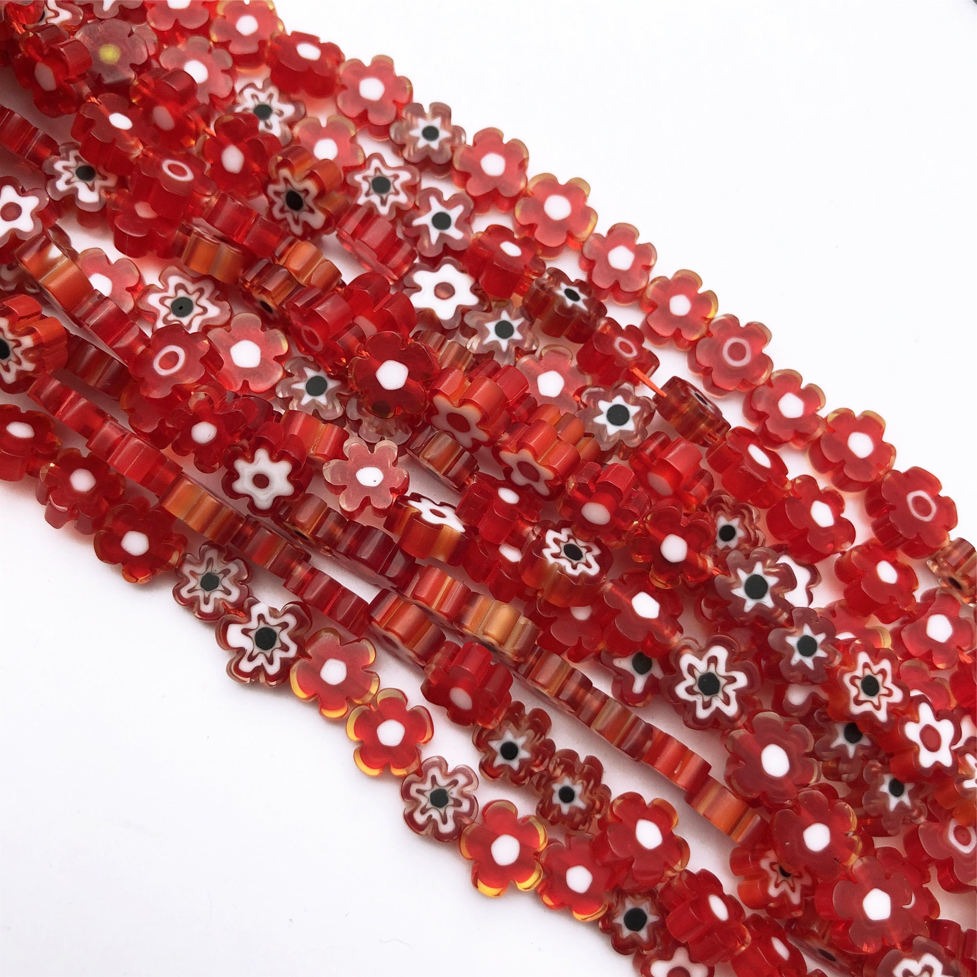 8mm Red Millefiori Glass Beads Flower Beads Wholesale Beads Etsy