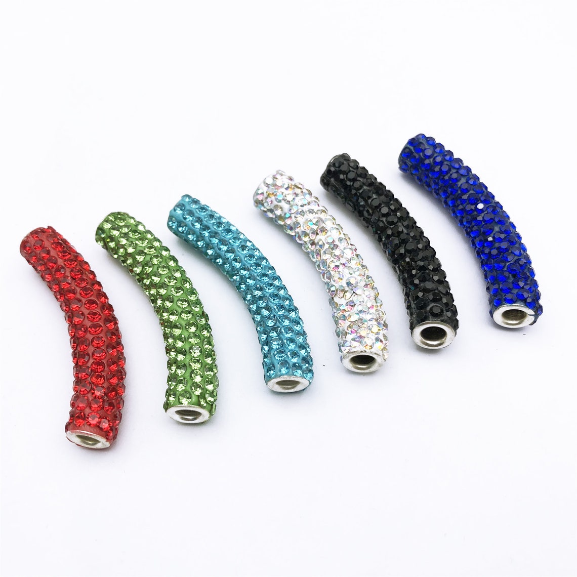 6 Pcs Rhinestone Curved Tube Beads Pave Tube Beads curved Etsy