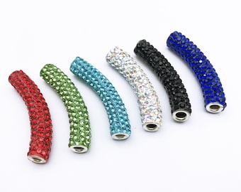 WND-4269 2Pcs Curved Tube Czech Crystal Rhinestones Pave Bracelet Connector Charm Beads Sapphire Light Sappire Clear 
