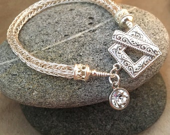 Sprankelende zilveren kristallen bling fancy Viking gebreide armband