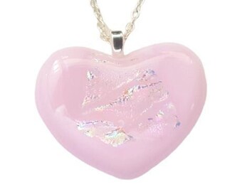Baby Pink Heart Pendant Glitter Pink Heart Necklace Sparkle Pink Love Jewelry Gift for Mother Heart Present for Girlfriend