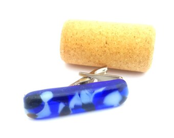 Pinza para corbata de botella de vino reciclada en vidrio azul, marrón y esmerilado / Pinza para corbata de vidrio reciclado fundido al horno