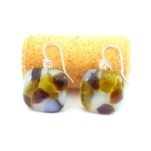 Recycled yellow wine bottle earrings/Yellow sterling silver earrings/Eco-friendly brown, yellow, white earrings