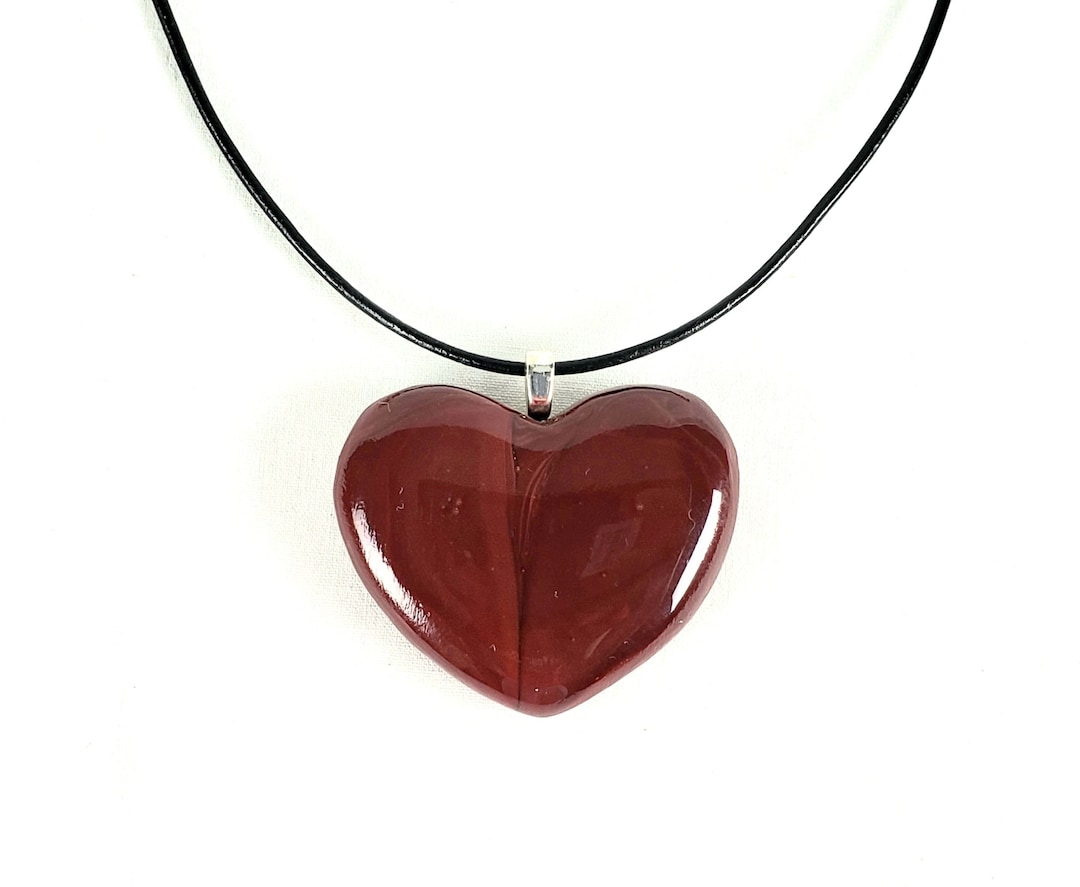 Red Heart Necklace Glass Red Heart Pendant Heart Jewelry for Girlfriend