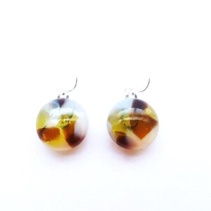 Recycled yellow wine bottle earrings/Brown, yellow, and frosted glass earrings on sterling silver/Eco-friendly yellow-brown earrings