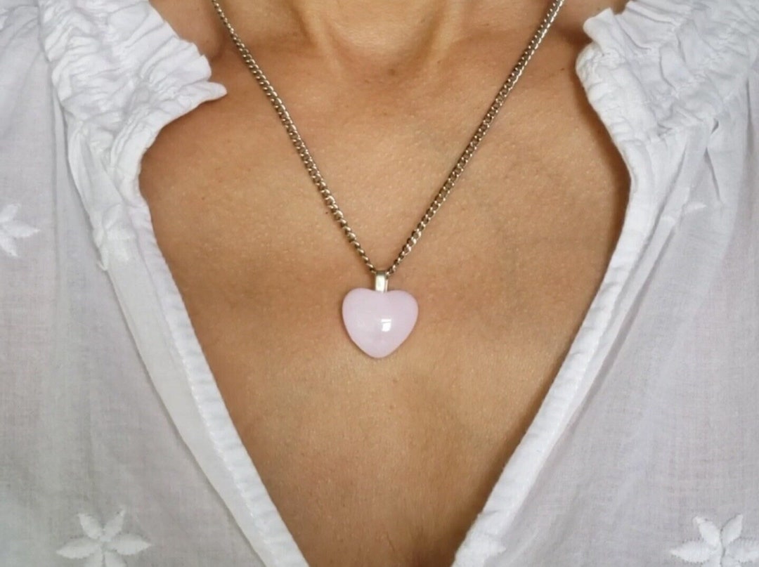 Pink Heart Necklace Glass Baby Pink Heart Pendant Small Heart for