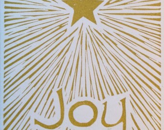 Joy linocut block print Christmas card
