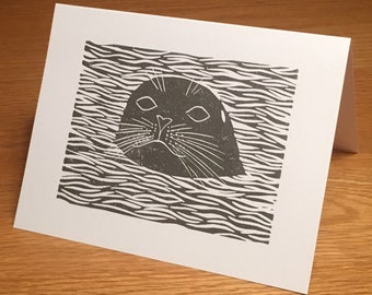 Seal linocut block print card
