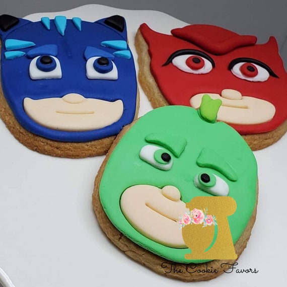 PJ Mask Sugar Cookie 3"- 12 Sugar Cookies Decorated With Marshmallow Fondant-Custom Favors-Sweet Table-Candy Buffet Il_570xn