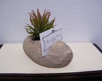 Business Card Holder/Business Card Rock Stand/Desk Accessory/Natural Stone Planter/ Card Holder