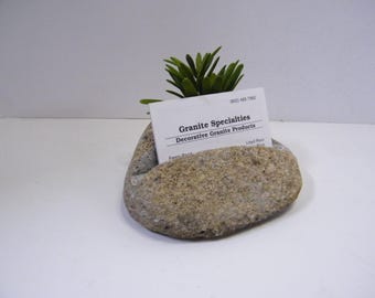 Business Card Holder: Planter, River Rock, Desk Accessory