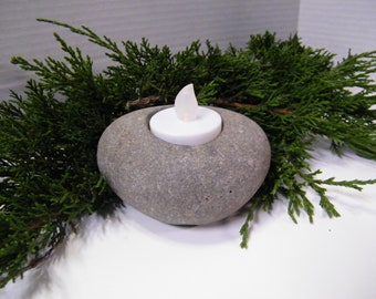 River Stone Candle Holder: Rustic Rock Candle Decor