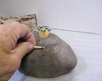 Match Holder, Natural River Stone, Match Striker