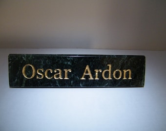 Marble Desk Name Plate: Hand Cut Personalization, Letter Limit Please Read