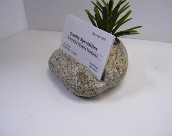 Business Card Holder: Planter, River Rock, Desk Accessory