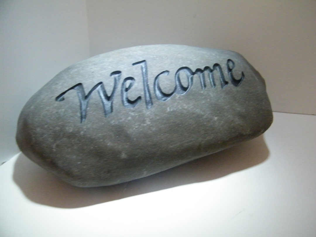 Engraved Welcome Stone: Hand-cut River Rock Front Porch Decor - Etsy